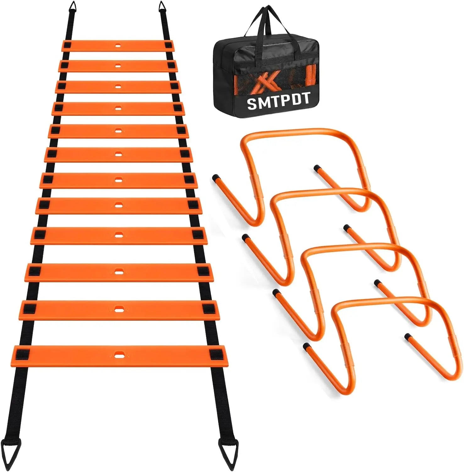 Agility ladder and 4 adjustable hurdles speed training set with carry bag